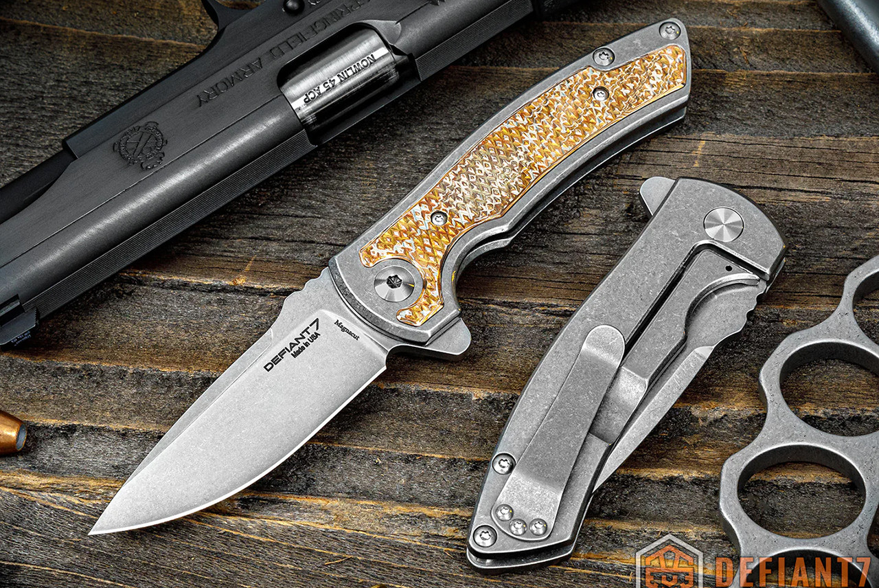 Defiant 7 Les George Hyrax Flipper Knife MagnaCut Stonewashed