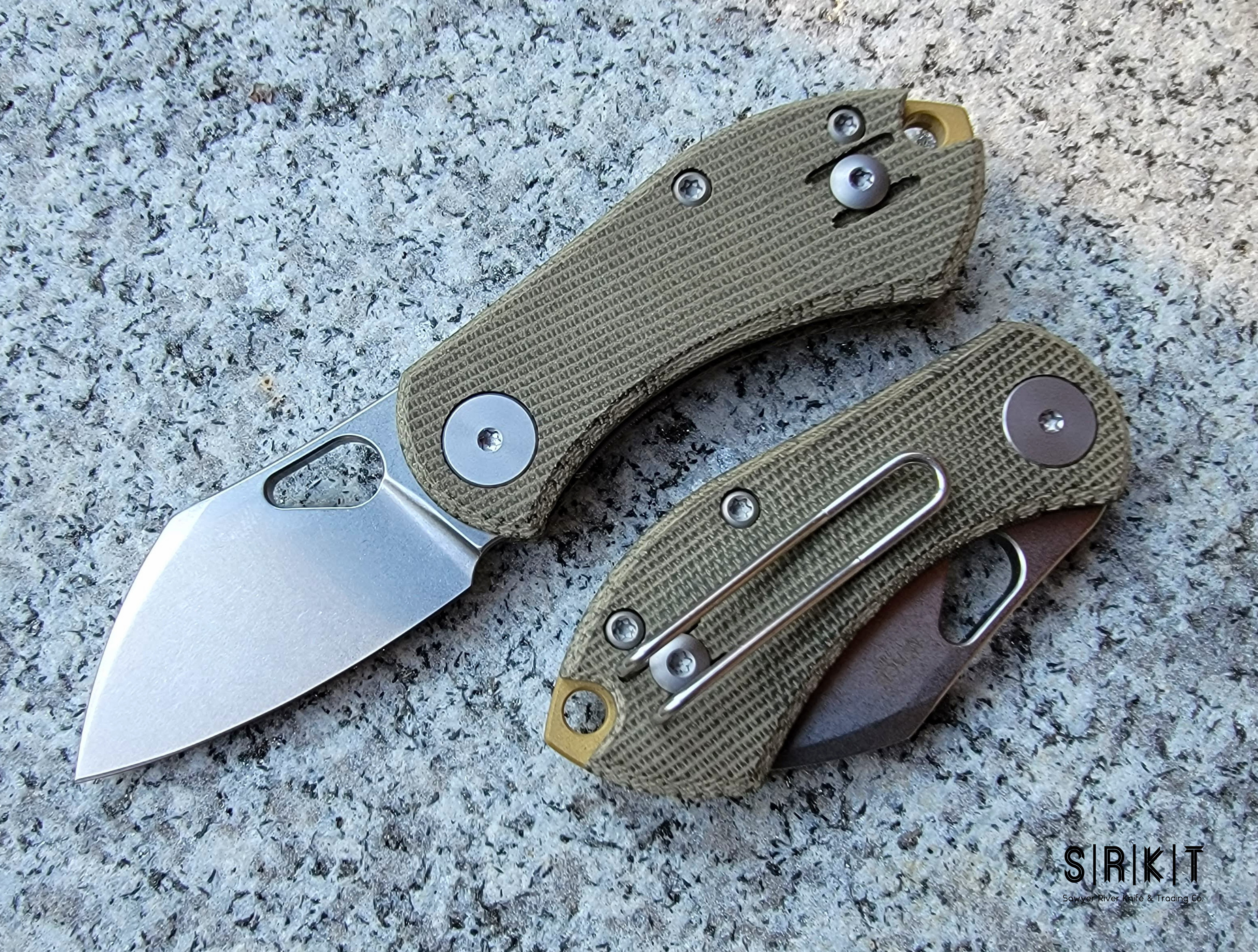 GiantMouse ACE Nibbler Green Canvas Micarta @ SRKT Satin CPM 20CV