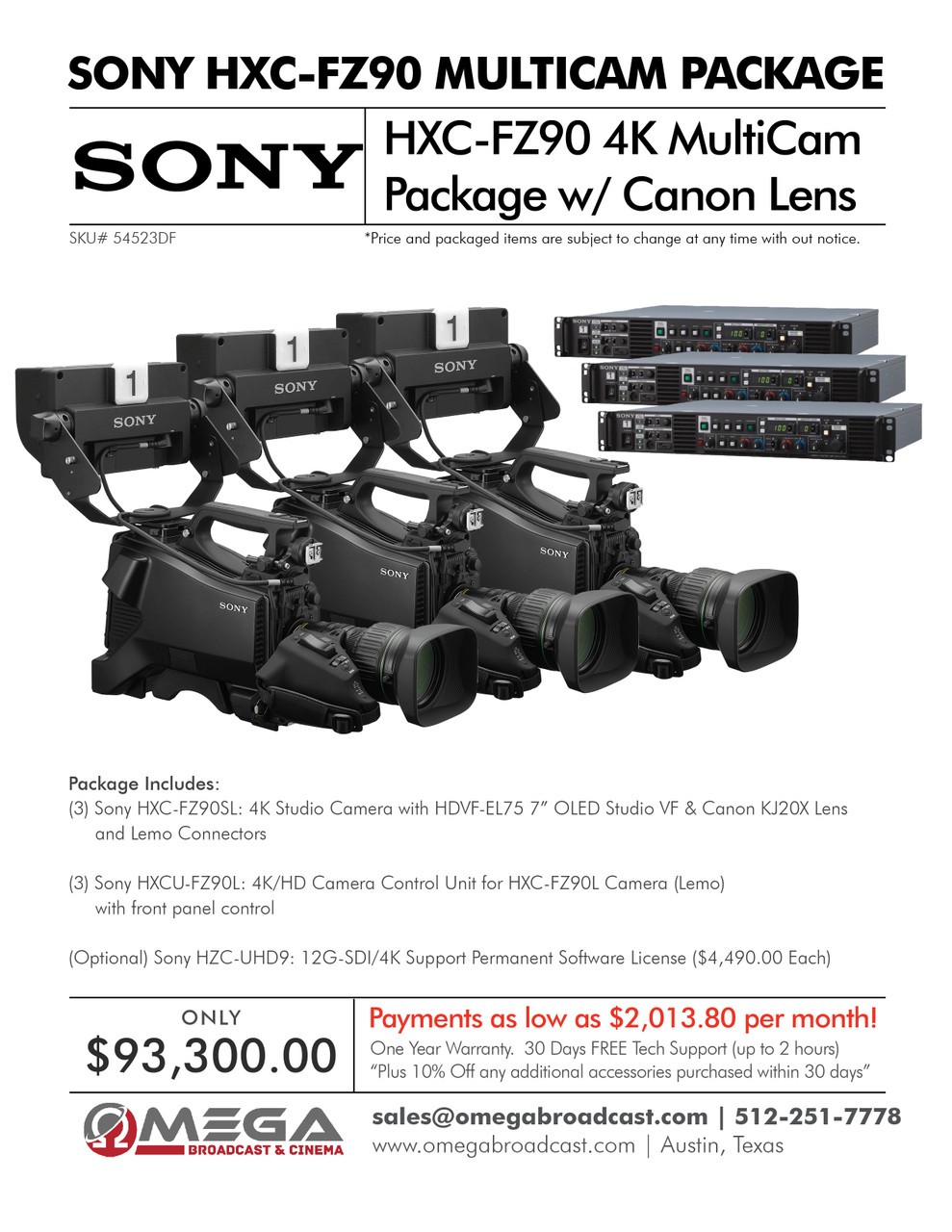 Sony HXC-FZ90 4K Multicam Studio Package w/Canon 20x Lens - Omega