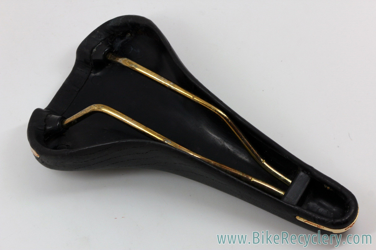 Selle Italia Turbo Special Saddle: Black Leather - Brass Rails