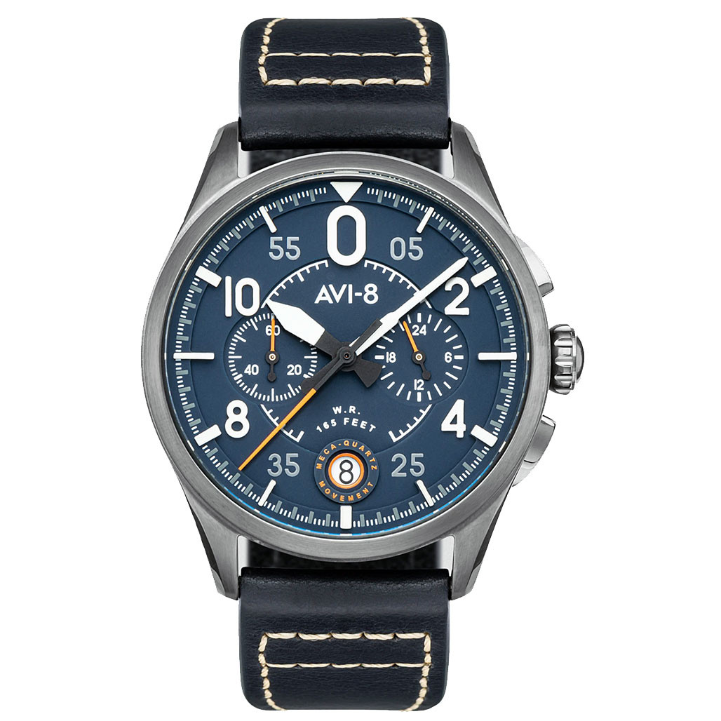 AVI-8 Spitfire Lock Japanese Meca-Quartz Chronograph, Blue Dial