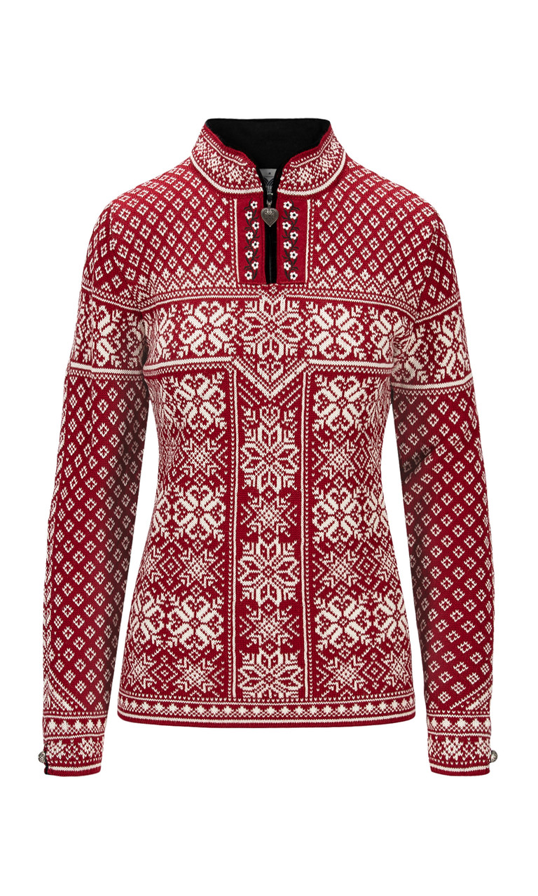 Dale of Norway - Peace Women's 1/4 Zip Sweater: Red Rose/Off White
