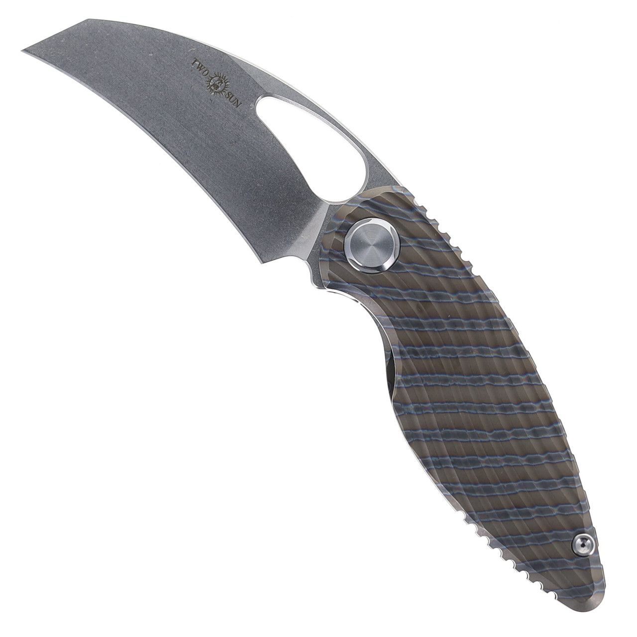 TwoSun Mini Folding Knife Fire Titanium Handle M390 Plain Edge