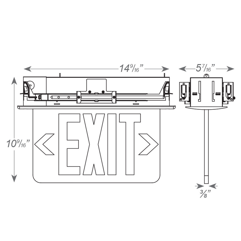 White Recessed LED Exit Sign – Clear Panel, Red Letters