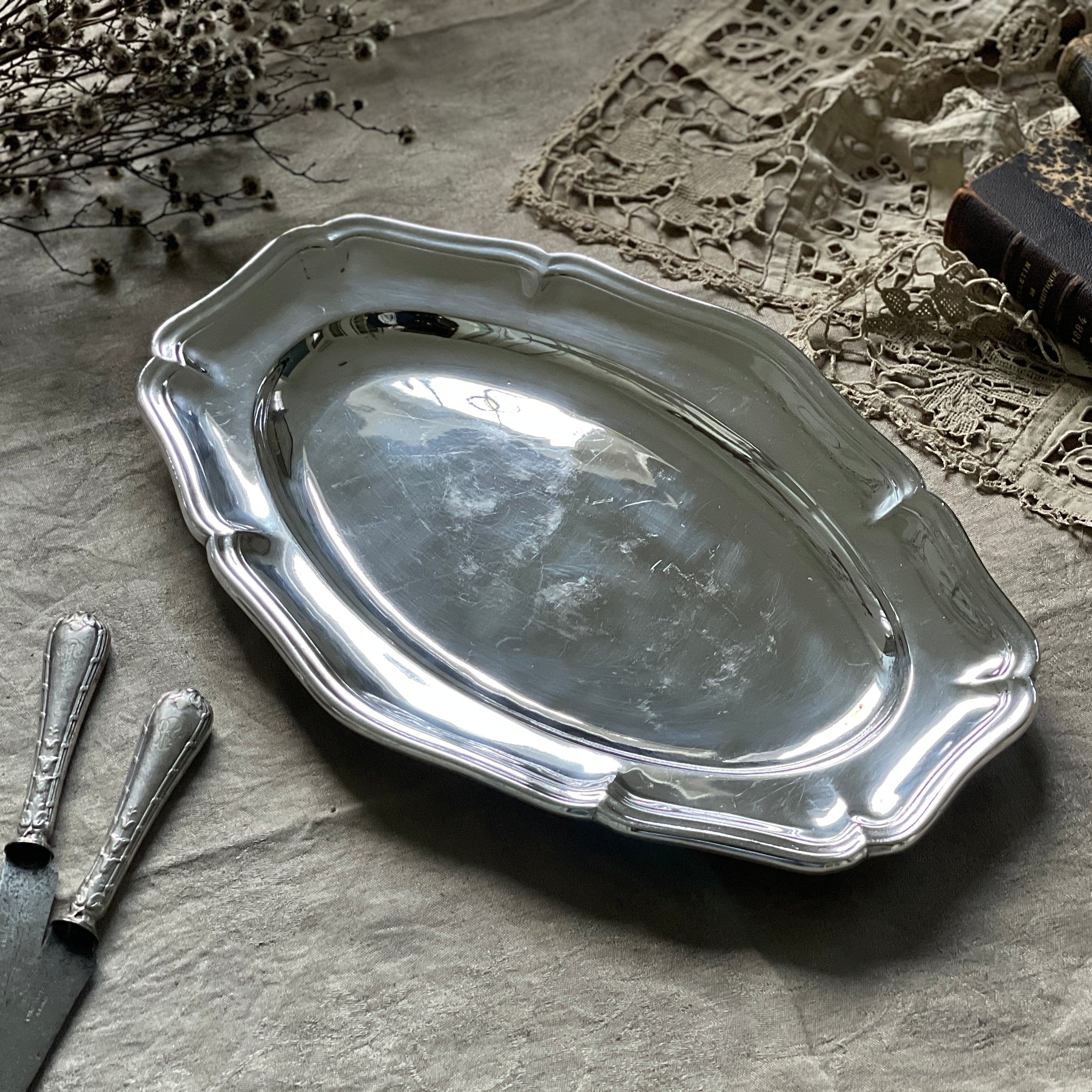 クリストフル社シルバープレートオーバルトレー（41x27.5cm） フランス