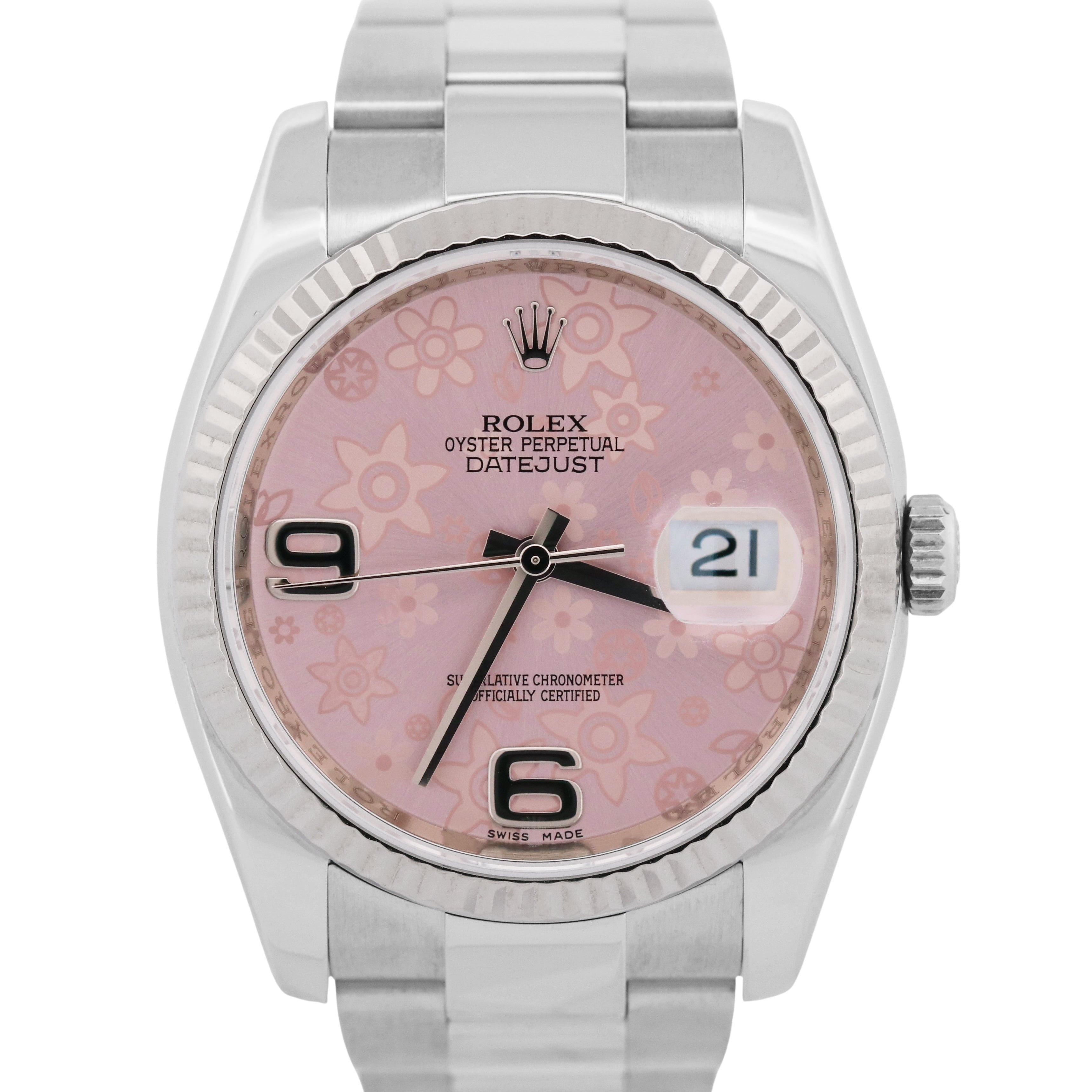 Rolex DateJust PINK FLORAL MOTIF Stainless OYSTER 18K Gold Fluted