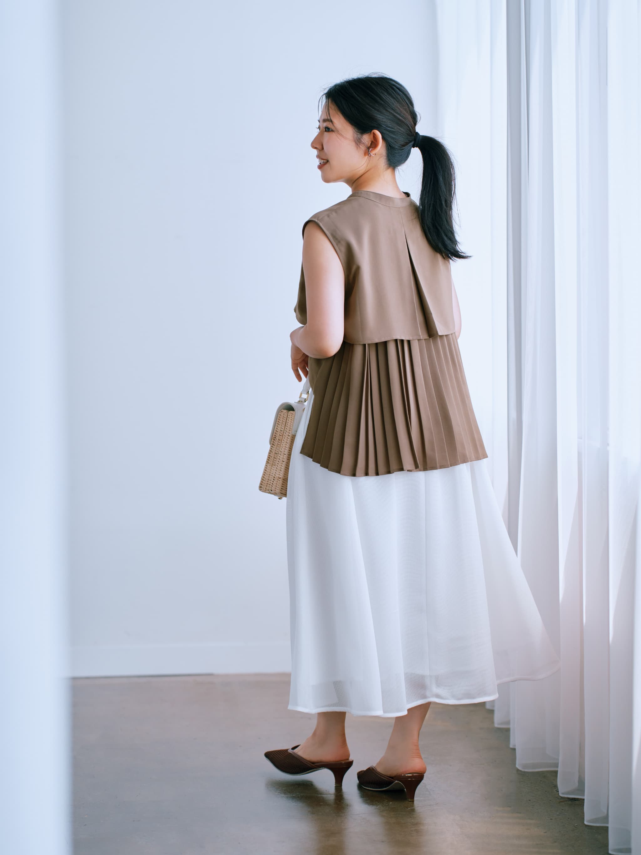タックフレアメッシュスカート-short & regular | 小柄・低身長女性
