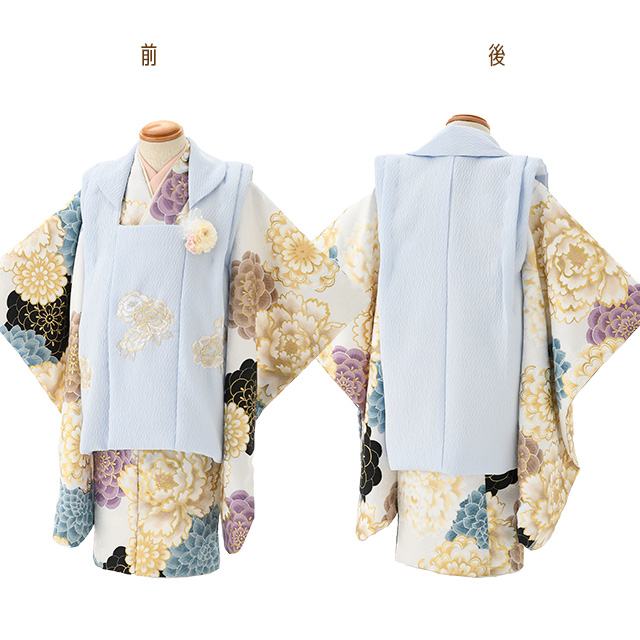 七五三5-7歳の男の子の羽織3点セットブランド:花わらべ．白と黒の