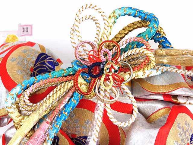 七五三 七歳用 国産の高級結び帯(大寸)【シルバー、紋柄】