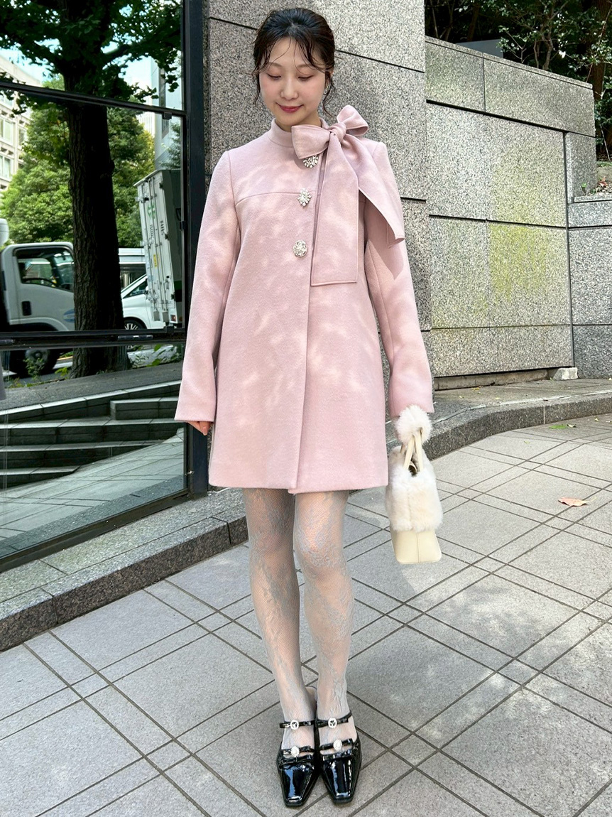 WEB限定カラー】[L.B CANDY STOCK]Aラインビジューリボンコート(コート