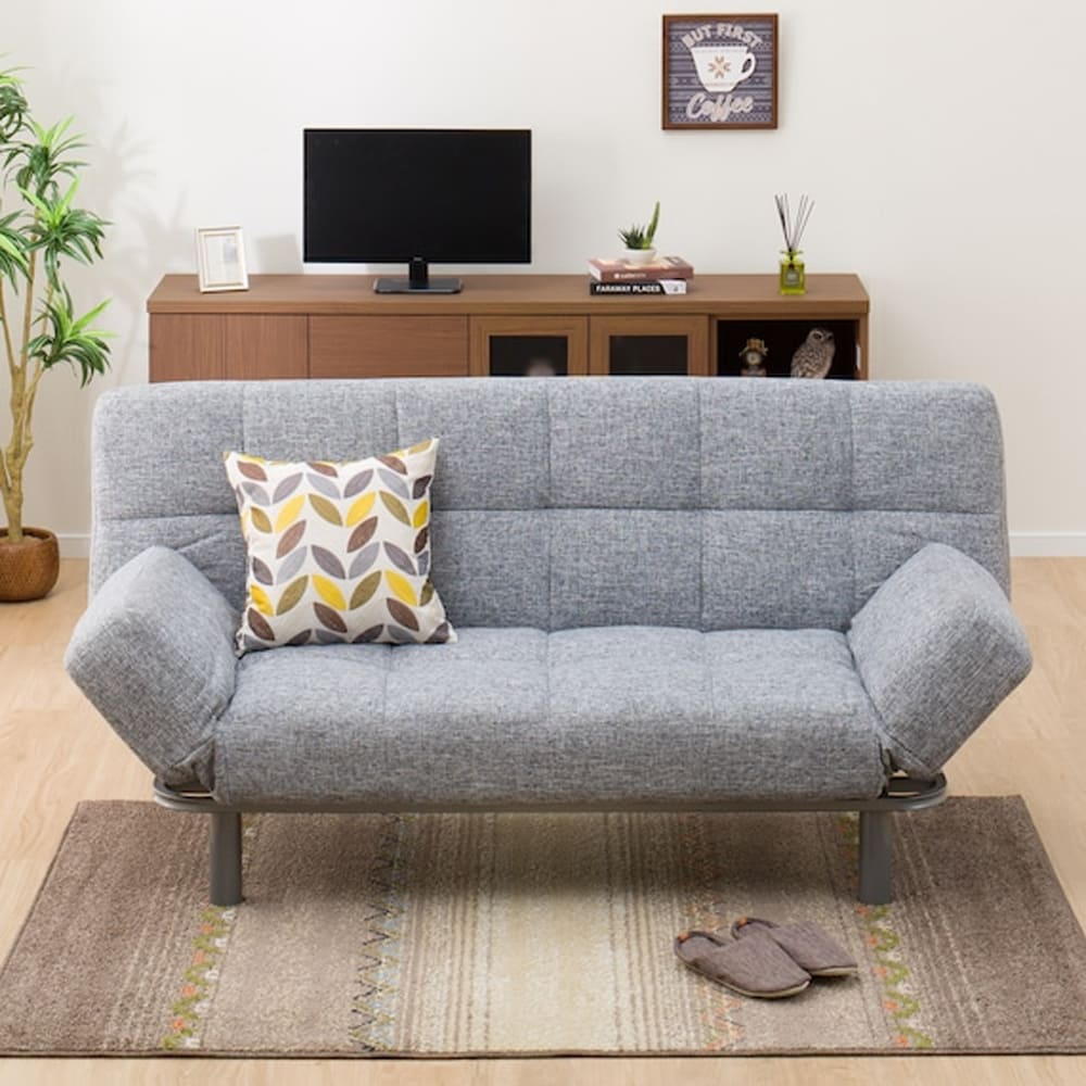 ニトリ ソファベッド MARKS AM グレー 背もたれと肘掛けが動くソファベッド 布張りタイプ (マークスAM GY