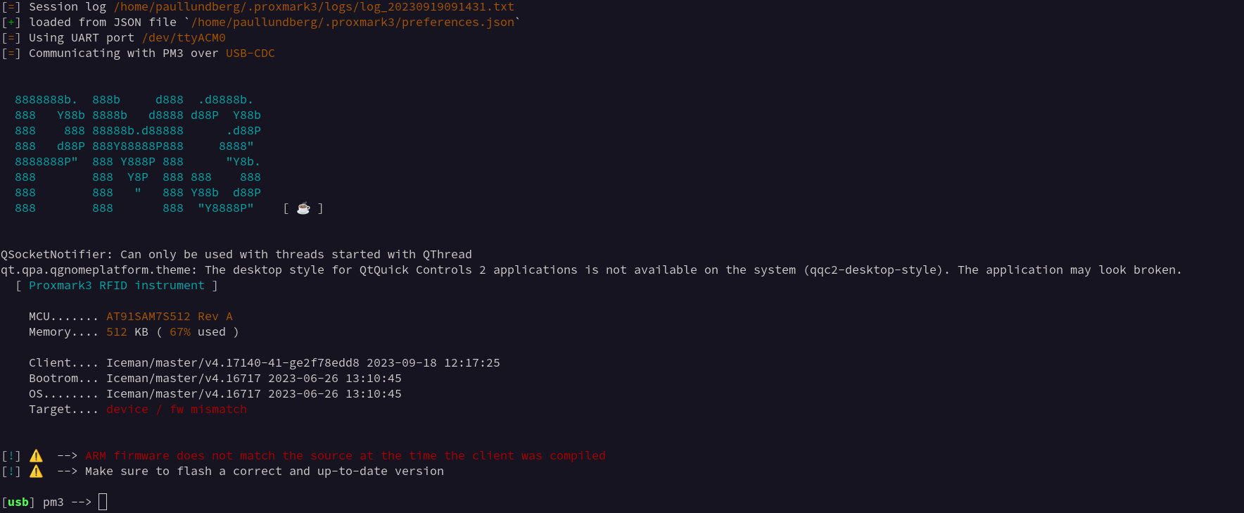 PM3EZ device / fw mismatch after flashing on linux [SOLVED
