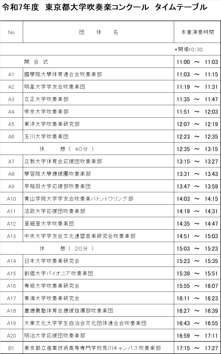 令和7年度 東京都大学吹奏楽コンクール開催情報(8/16更新) | 東京都