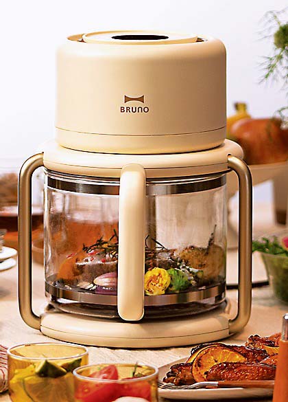 ブルーノがエアフライヤー、6月発売 ガラスバスケット採用で焼き加減が