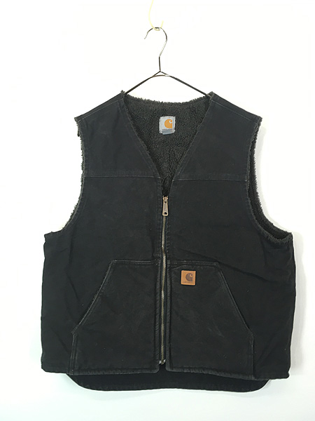 古着 Carhartt 裏ボア ブラック ダック Vネック ベスト L 古着 - 古着