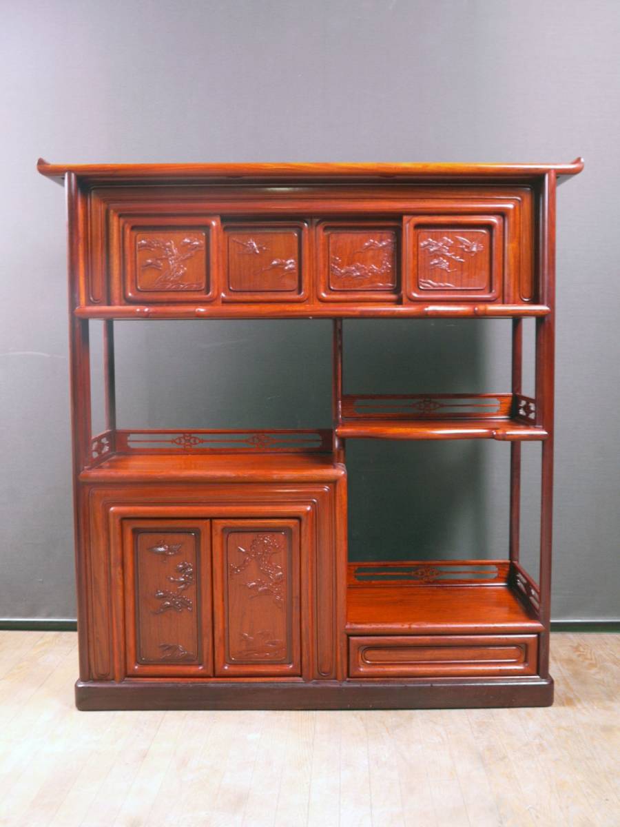 Bibian 比比昂- 美品唐木家具◇ 本花梨総無垢茶棚高級茶道具飾り棚彫刻