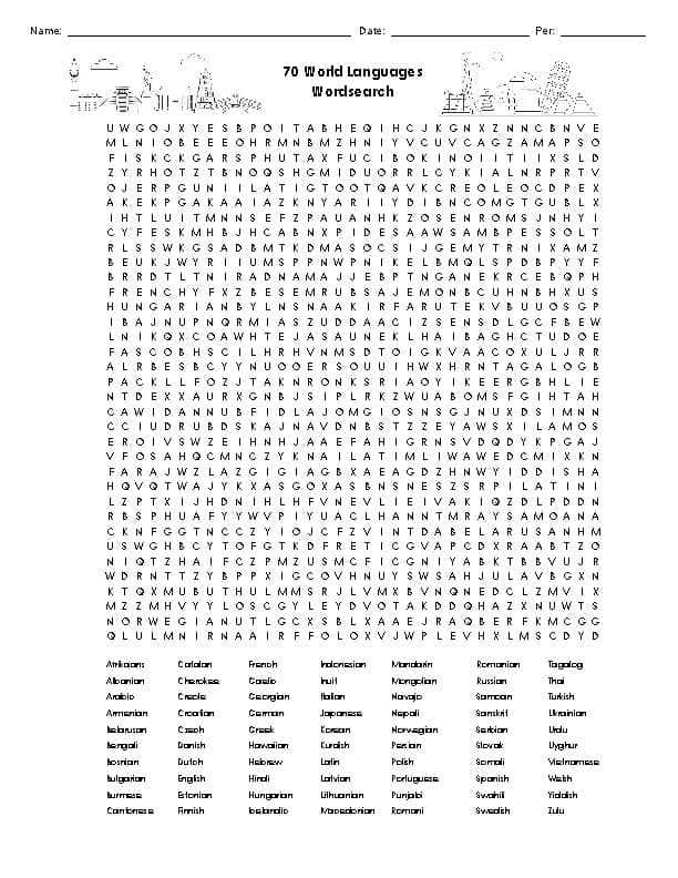 World Languages Word Search with Answer Key (DIFFICULT!) by Jenni