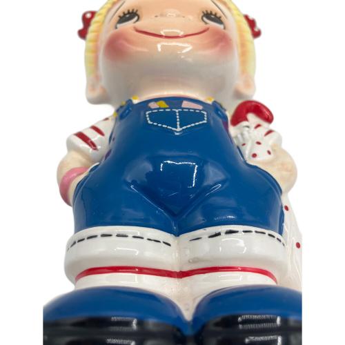 内藤ルネ 女の子 赤リボン 貯金箱 陶器製 フィギュリン 昭和レトロ