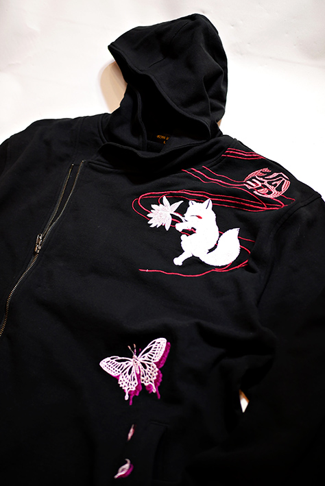 今昔 -KON-JAKU- 蓮と狐 豪華総刺繍 ロング丈パーカー KJ-29088