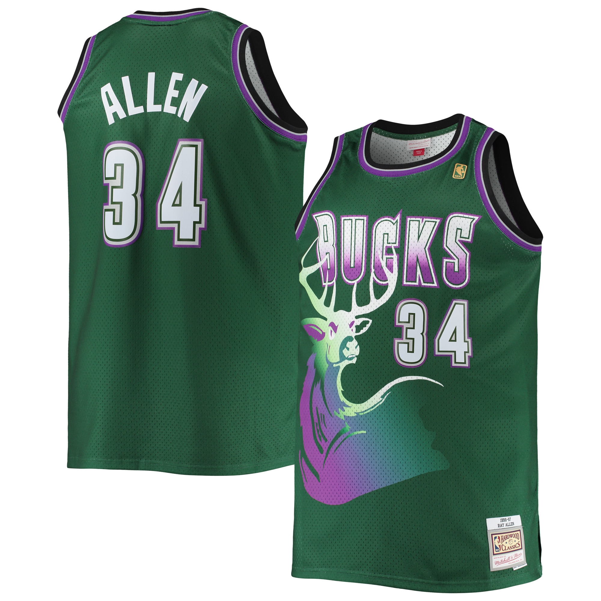 Men's Milwaukee Bucks Ray Allen Mitchell & Ness Hunter Green Big