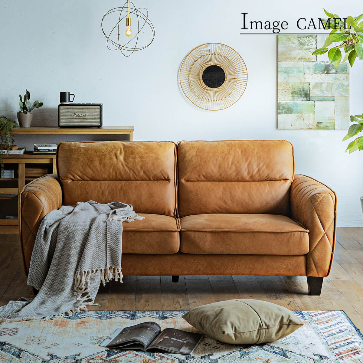 F01132_ソファー ファブリックレザー 二人掛け 2P ソファ ヴィンテージ