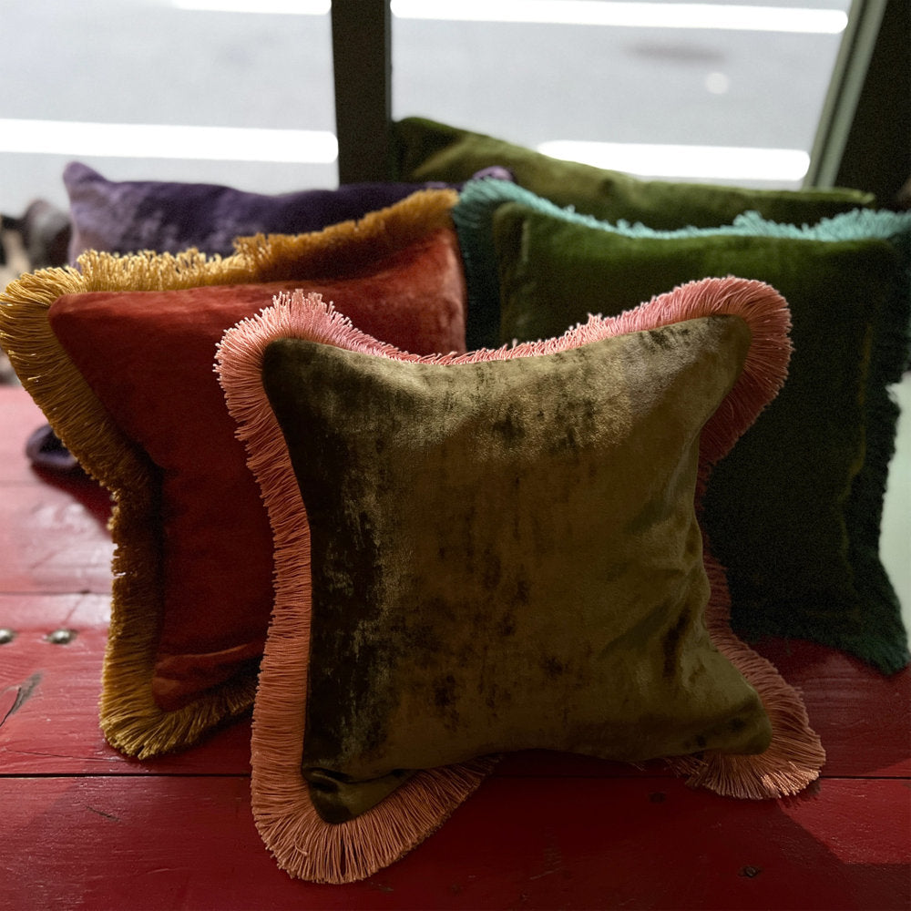 Anke Drechsel】シルクベルベット クッションカバーPlain Gold Fringe