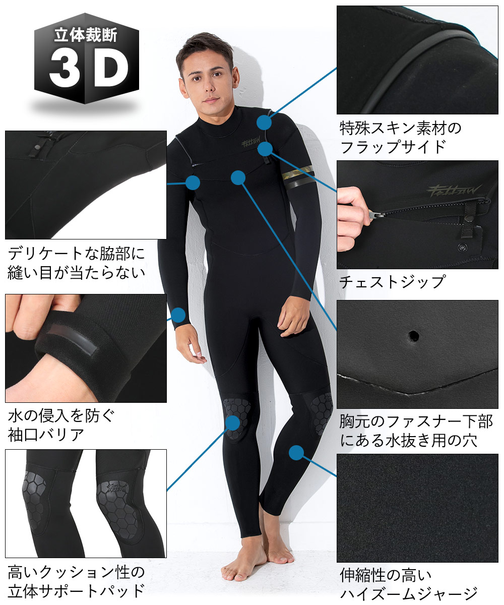FELLOW メンズ フルスーツ チェストジップ 3mm M～XXL 全5色 | FELLOW