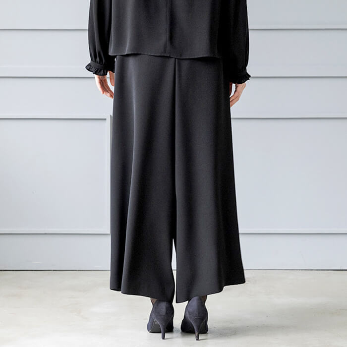 洗える｜ゴム入りワイドフレアパンツ L・ブラック｜東京ソワール