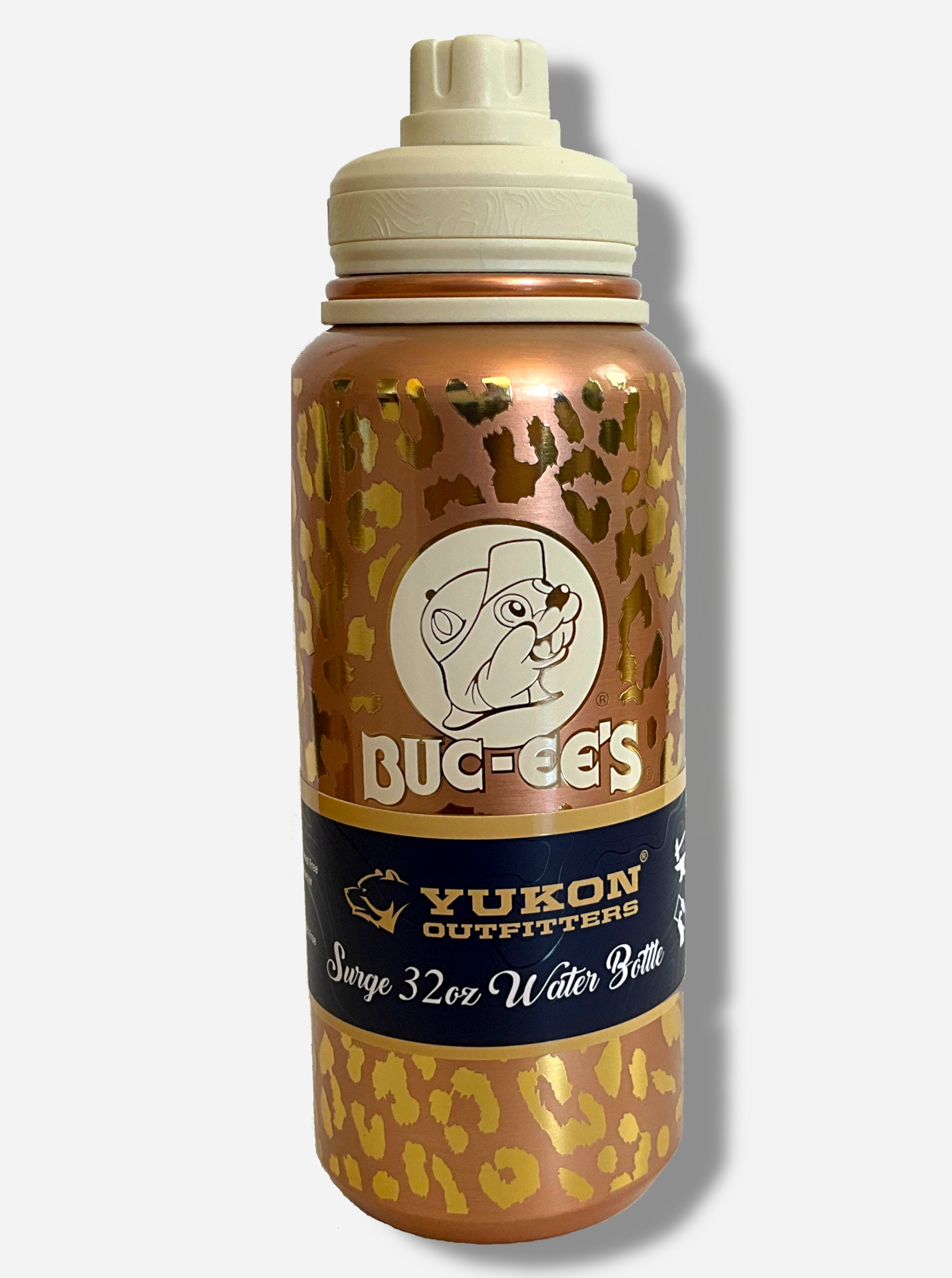 Buc-ee's Yukon Outfitters Gold Leopard Print 32oz Water Bottle