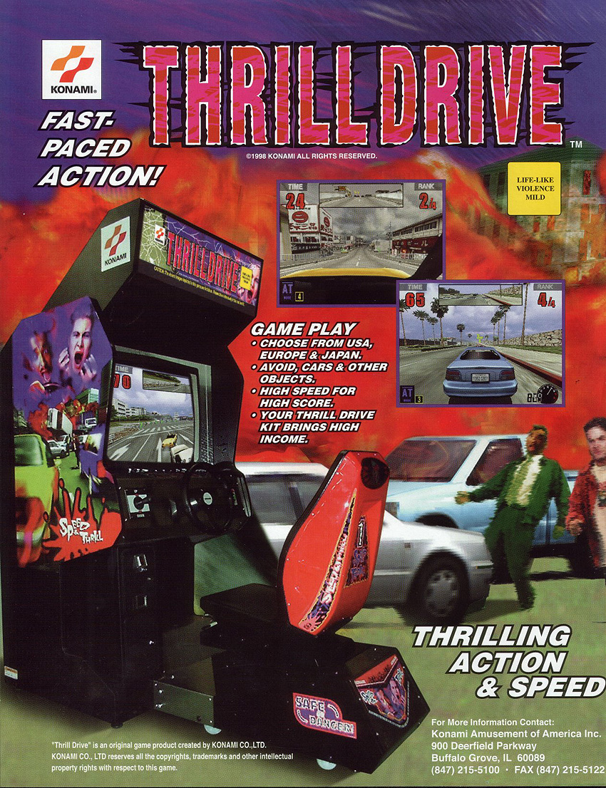 Thrill Drive - Konami (Video Game, 1998) - USA | The Arcade Flyer