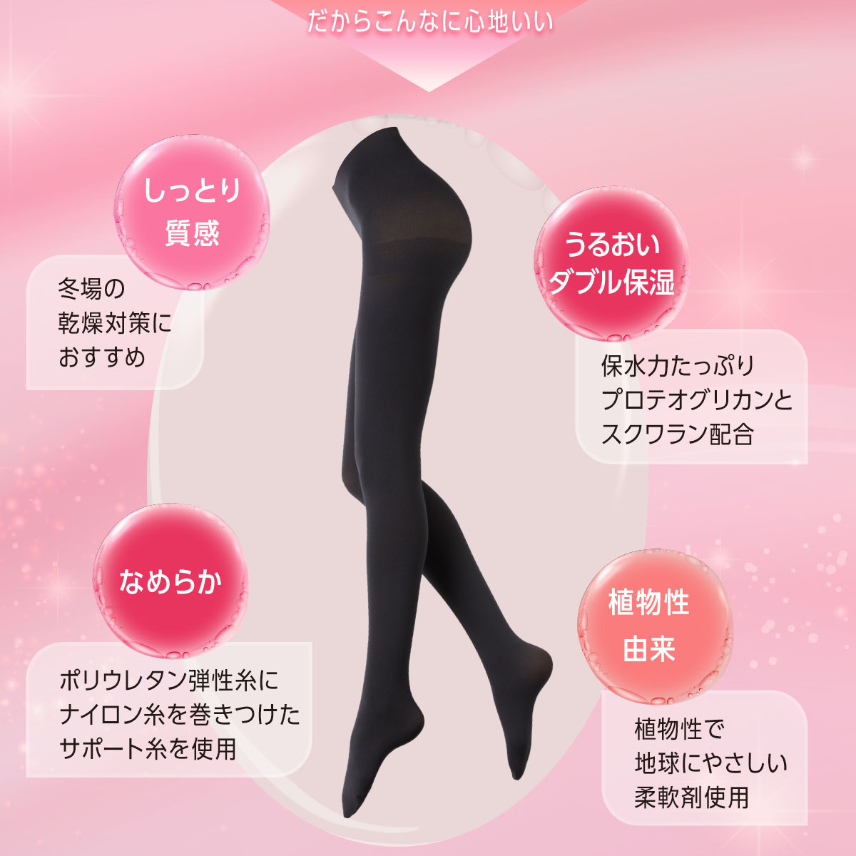 満足： 毛玉になりにくい 無地 タイツ 80デニール しっとりダブル保湿