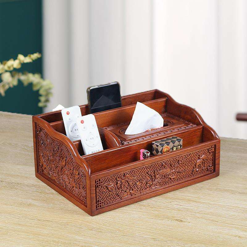 ティッシュケース 和風彫刻細工木製デスクオーガナイザー 木製
