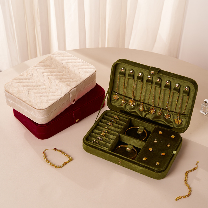 ジュエリーボックス 幾何学模様のベルベットアンティーク調携帯宝石箱