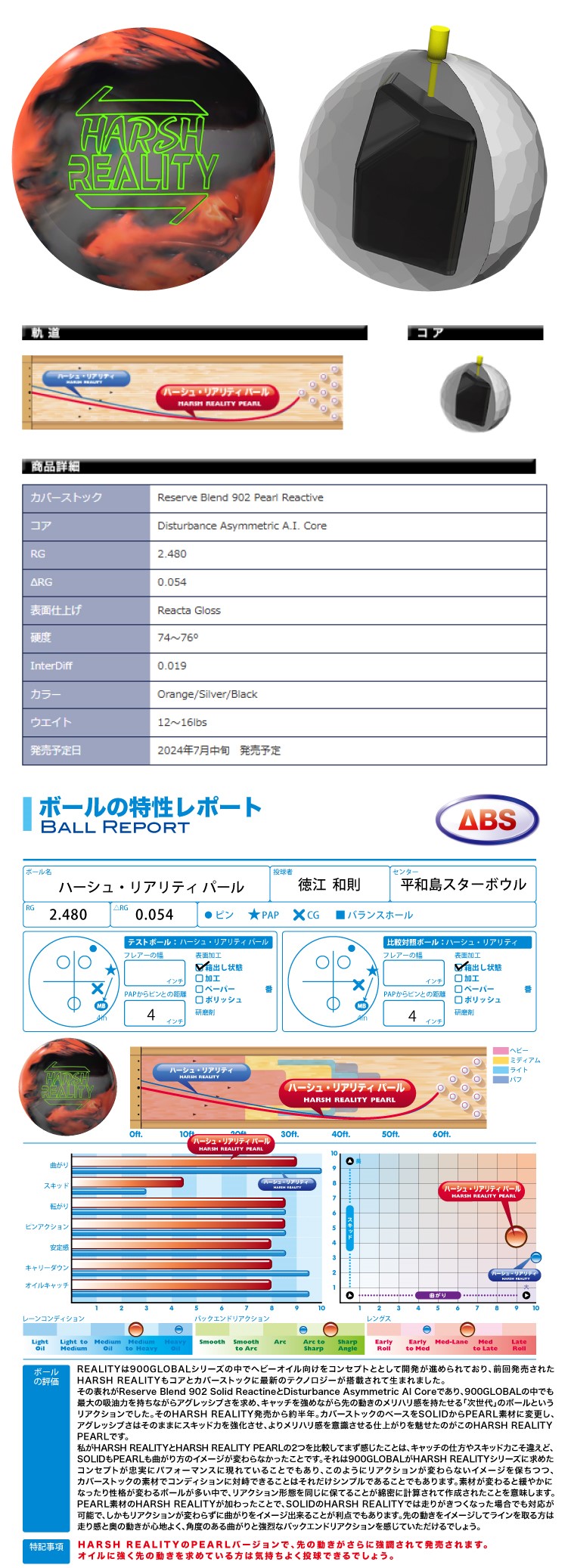 ボウリングボール ABS 900グローバル 900GLOBAL】ハーシュリアリティ