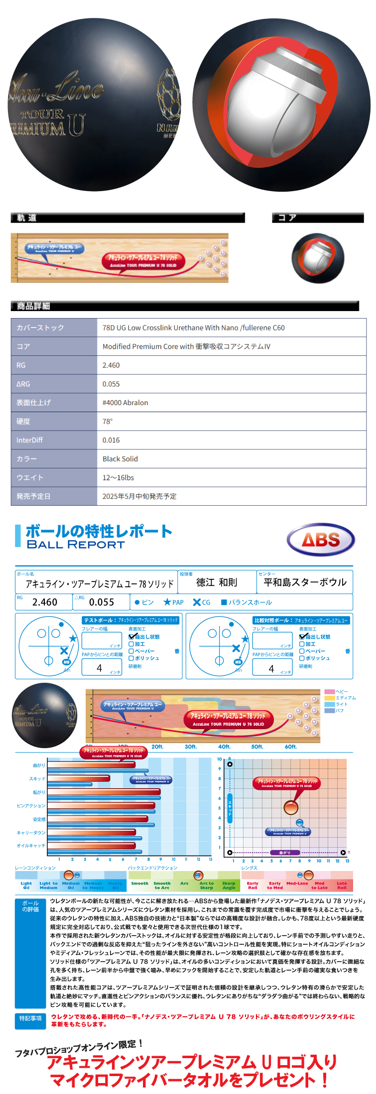 ☆購入特典あり☆【ボウリングボール ABS NANODESU】アキュライン
