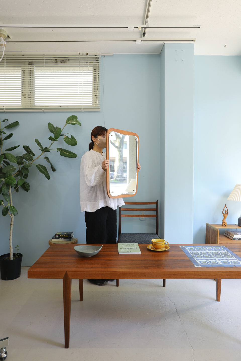 スウェーデンヴィンテージ ウォールミラー チーク材 鏡 北欧インテリア