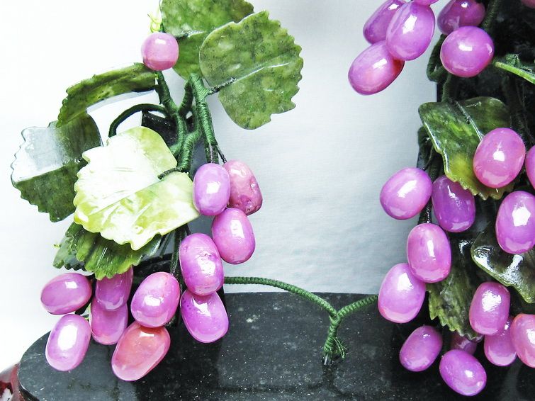 中国美術 翡翠 瑪瑙 ローズクォーツ 紅水晶 葡萄 置物 ぶどう ブドウ