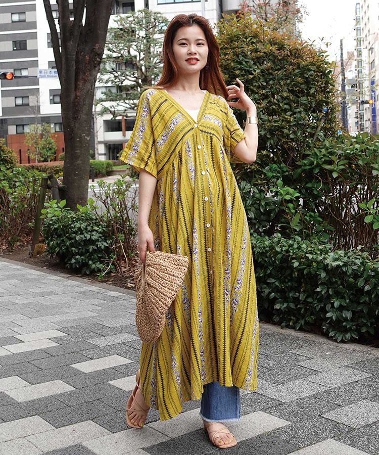 ALOHA STANDARDS リーフ柄 3WAYワンピース GOLDJAPAN（ゴールド