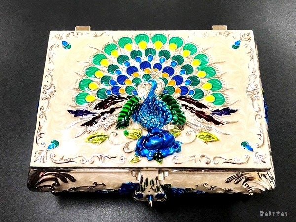 ジュエリーボックス【ブルーローズ】キラキラ小物入れ／七宝焼き