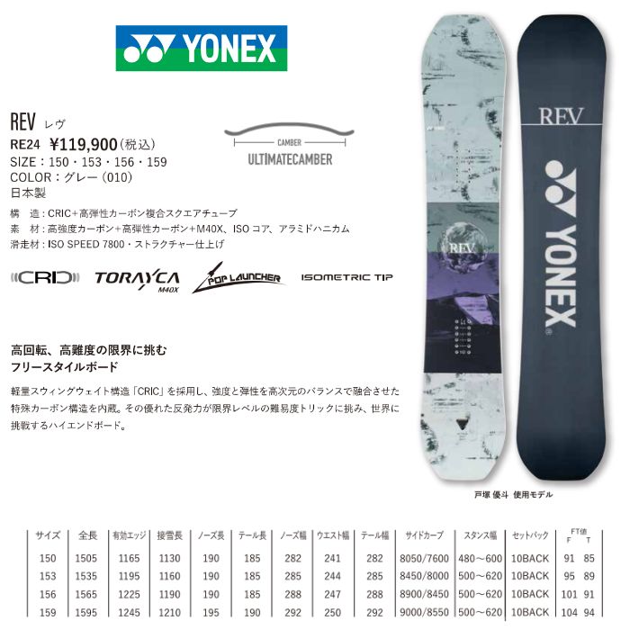 24-25 YONEX ヨネックス REV レヴ RE24 グレー スノーボード 板 150