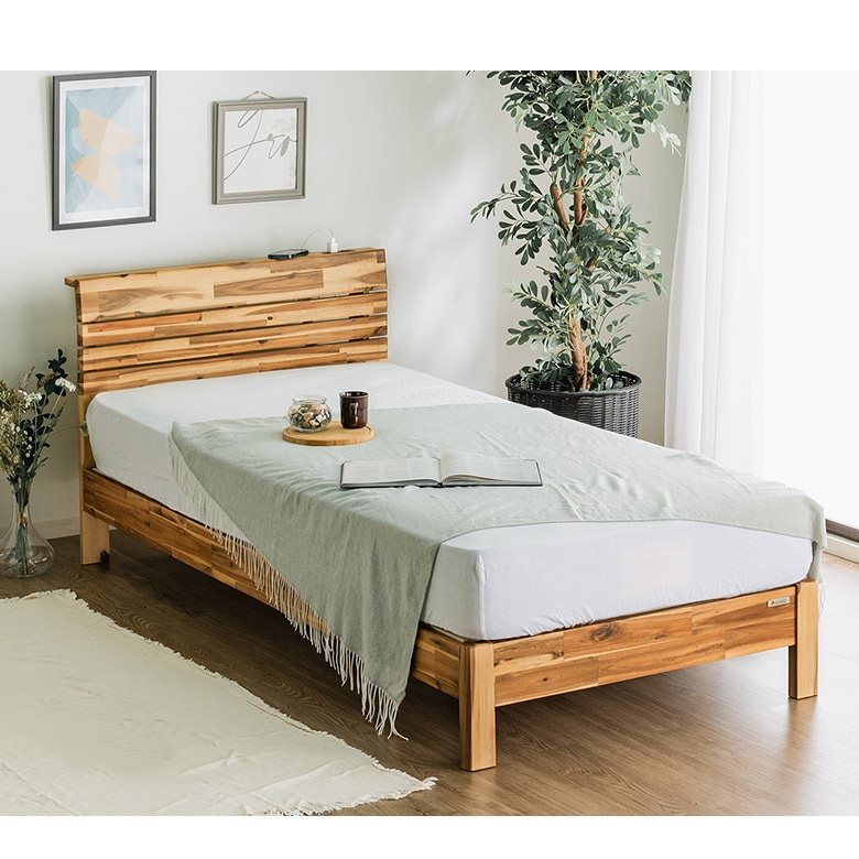 アカシア天然木 すのこベッドフレーム シングル/セミダブル/ダブル