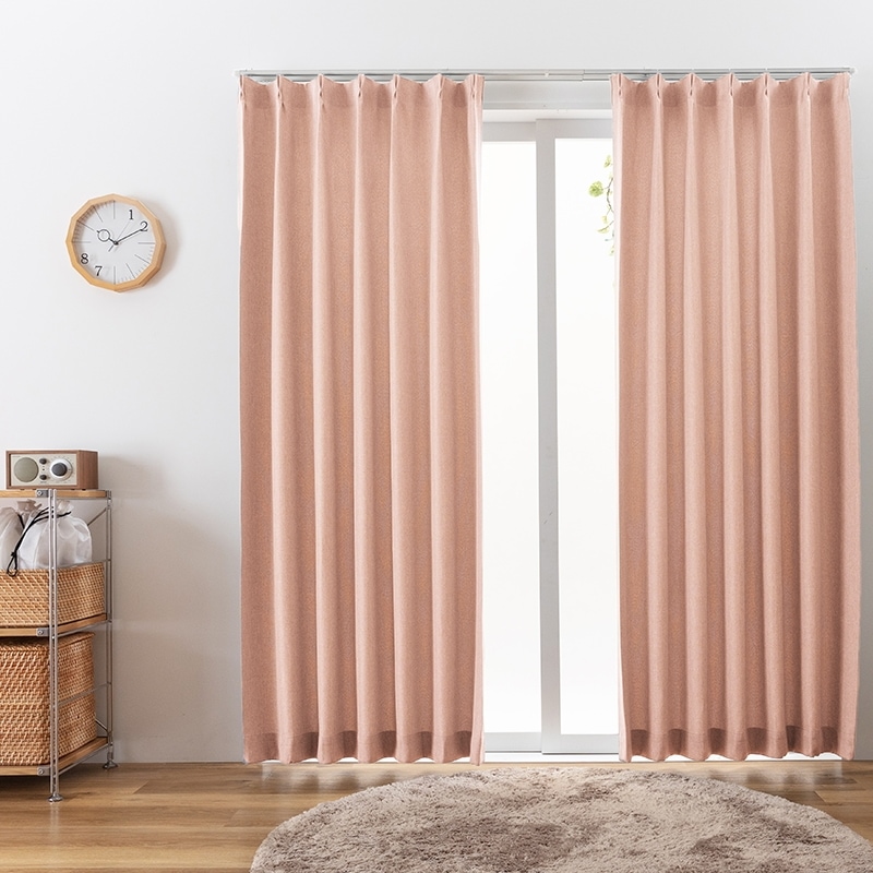 防炎＞ナチュラルな表情のくすみピンク系無地カーテン【イーシース RO