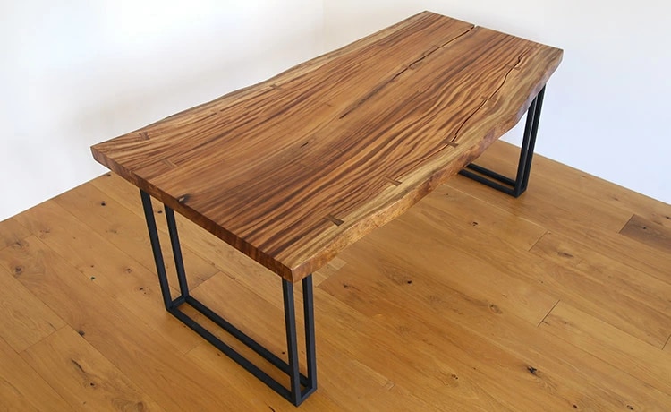 ダイニングテーブル 無垢 一枚板 幅200 モンキーポッド アイアン 脚