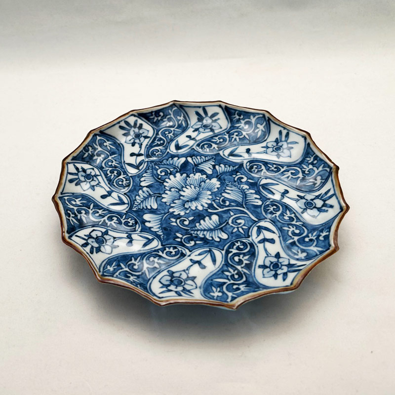 染付牡丹唐草5寸皿 京焼清水焼 □加藤雲泉