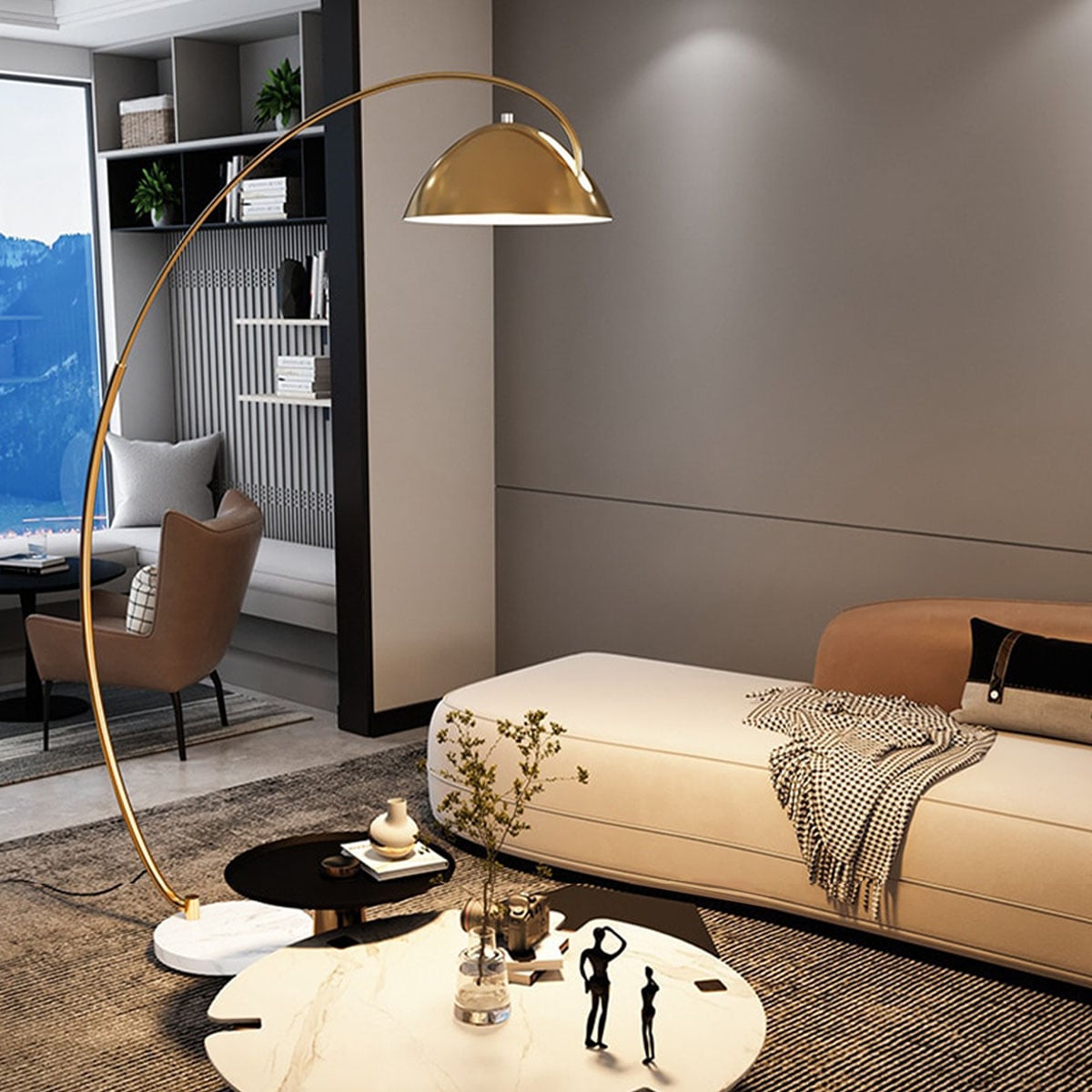 ゴールド・Lサイズ] VeroMan フロアライト スタンドライトラウンド 半