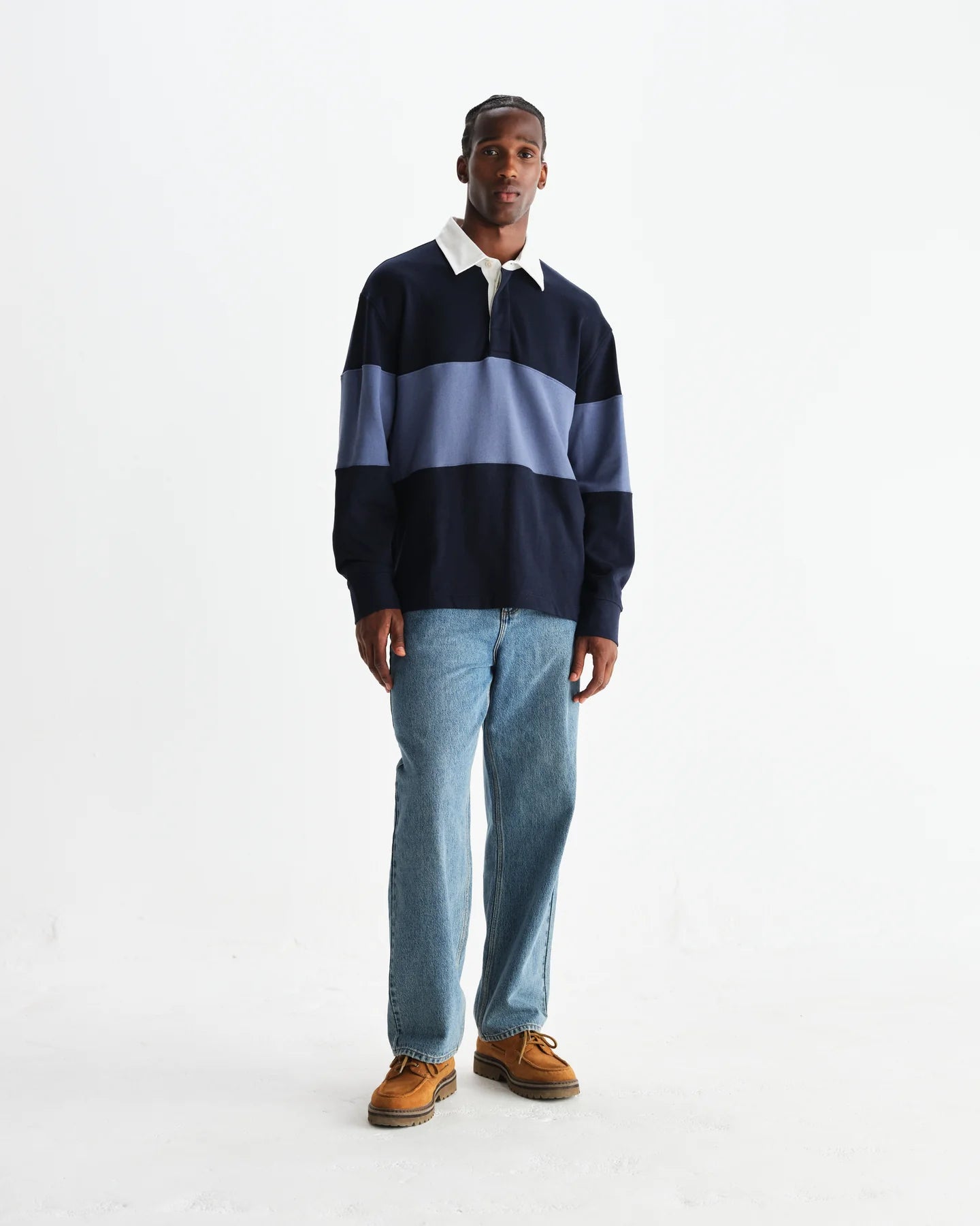 ラガーシャツ PANELLED LOOPBACK (NAVY/BLUE)【ワックスロンドン日本