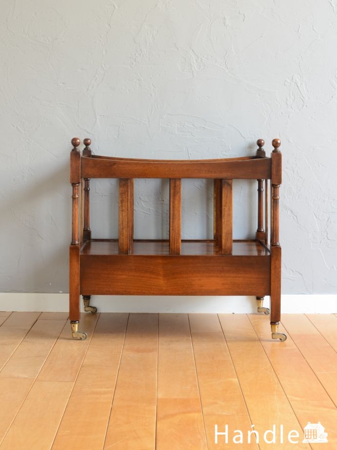 英国アンティークのおしゃれなマガジンラック、ウォールナット材の