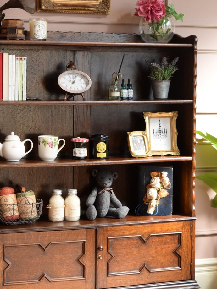 英国から届いたおしゃれな本棚、オーク材のオープンタイプのブック