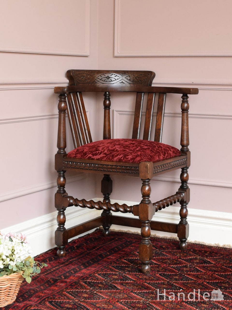 象嵌、透かし彫りが美しい1910年代のイギリスアンティークのタブチェア