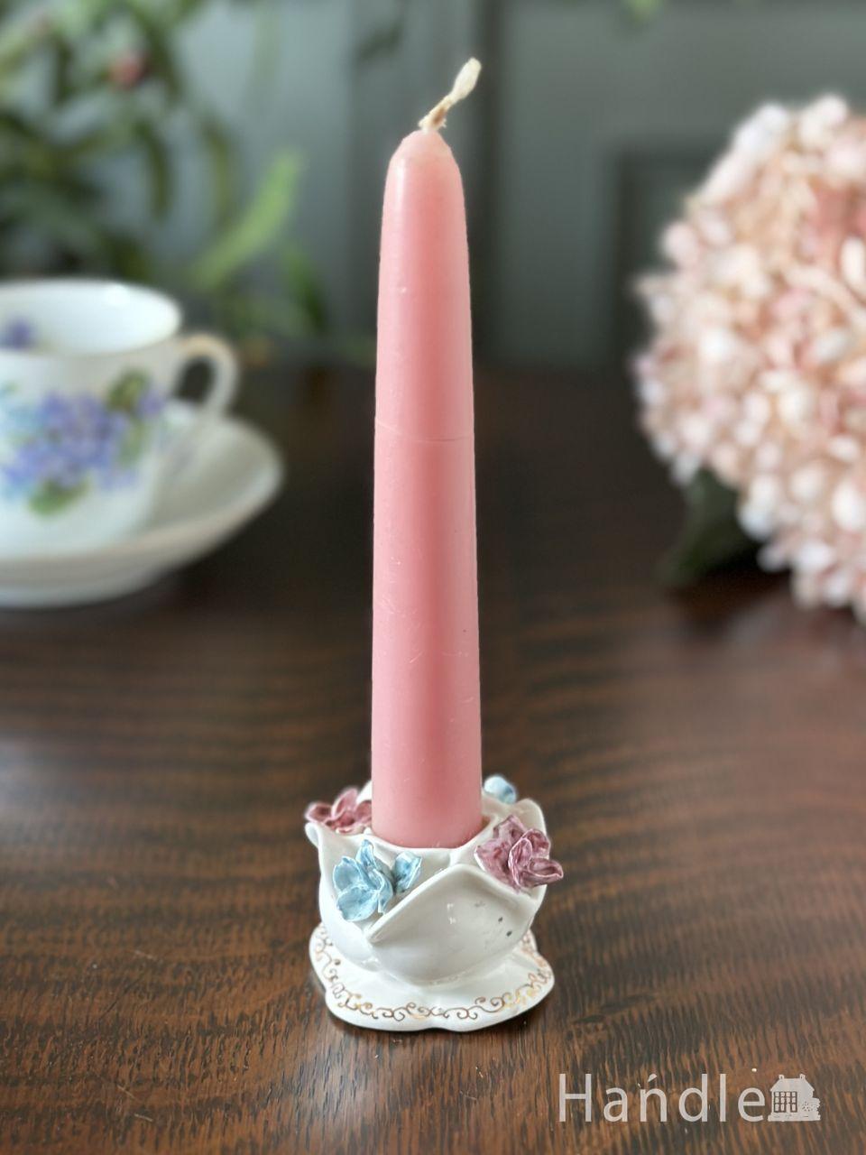 アンティークガラスのキャンドルスタンド、おしゃれなプレスドグラスの